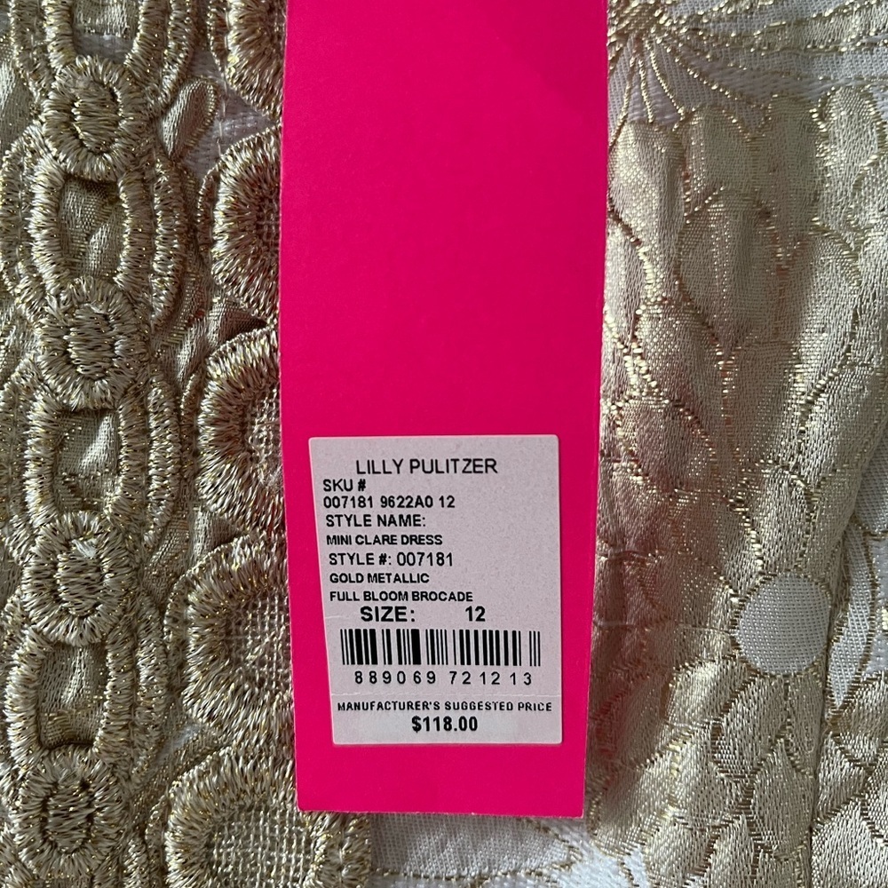 NWT Lilly Pulitzer girls 12 Gold Jacquard Dress Mini Claire in Bloom Brocade - Picture 3 of 7